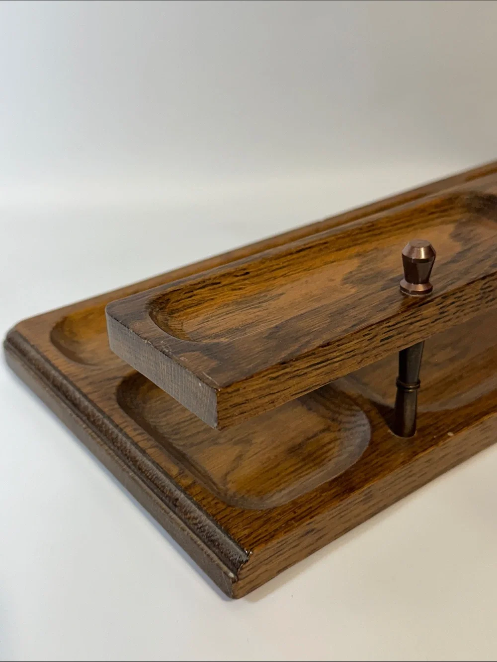 Vintage Mid-Century Modern (MCM) 2-Tier Wooden Dresser Valet Tray Organizer